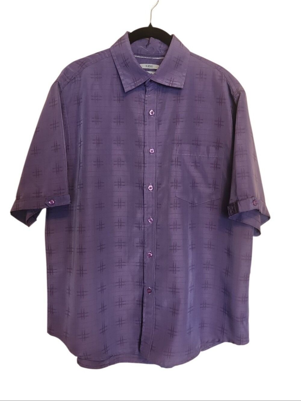 BRUNO NEW YORK SUEDED PURPLE SHORT SLEEVE MENS BUTTON UP SHIRT LARGE